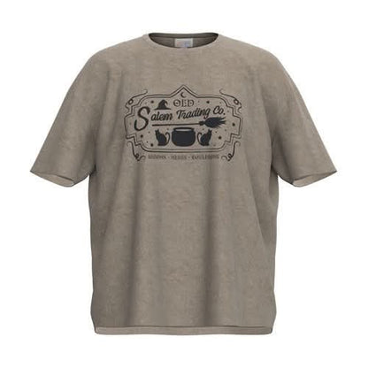 Alternate view of the LuLaRoe 2026 Halloween Luna Tee in Soft Beige Old Salem Trading Co. Graphic, showing the mineral-wash color and relaxed silhouette