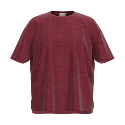 Alternate view of the LuLaRoe 2026 Halloween Luna Tee in Solid Crimson Red, showing the mineral-wash color and relaxed silhouette