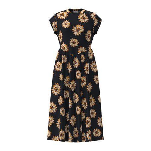 LuLaRoe Cassandra Cap Sleeve Midi Dress – Black with Rust Orange & Ivory Daisy Floral – product view