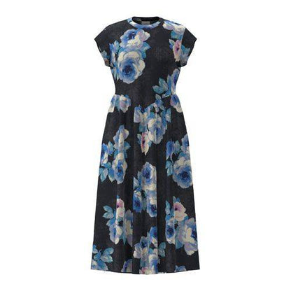 LuLaRoe Cassandra Cap Sleeve Midi Dress – Charcoal Black with Blue & Blush Pink Watercolor Roses – product view