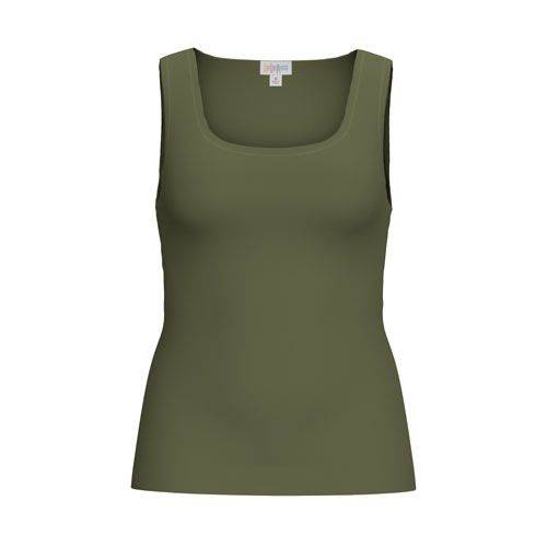 Front view of the LuLaRoe Robyn Fitted Tank in solid olive green