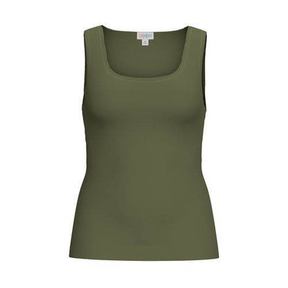 Front view of the LuLaRoe Robyn Fitted Tank in solid olive green