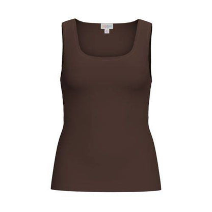 Front view of the LuLaRoe Robyn Fitted Tank in solid espresso brown