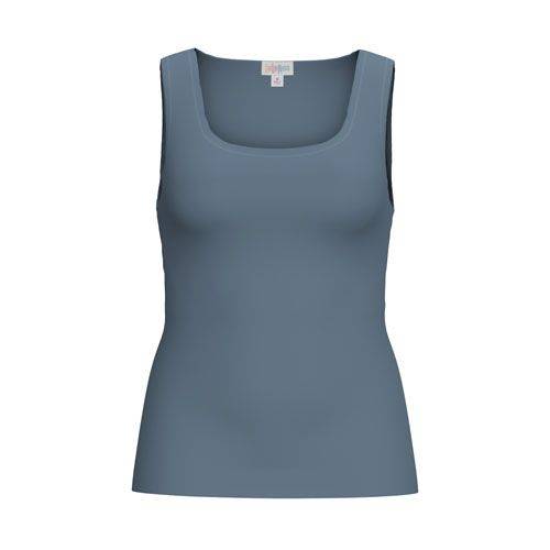 Front view of the LuLaRoe Robyn Fitted Tank in solid slate blue