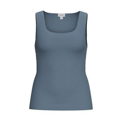 Front view of the LuLaRoe Robyn Fitted Tank in solid slate blue