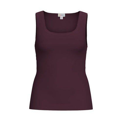 Front view of the LuLaRoe Robyn Fitted Tank in solid deep plum