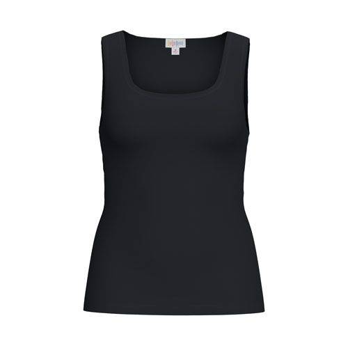 Front view of the LuLaRoe Robyn Fitted Tank in solid black