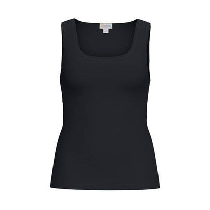 Front view of the LuLaRoe Robyn Fitted Tank in solid black