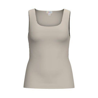 Front view of the LuLaRoe Robyn Fitted Tank in solid stone taupe