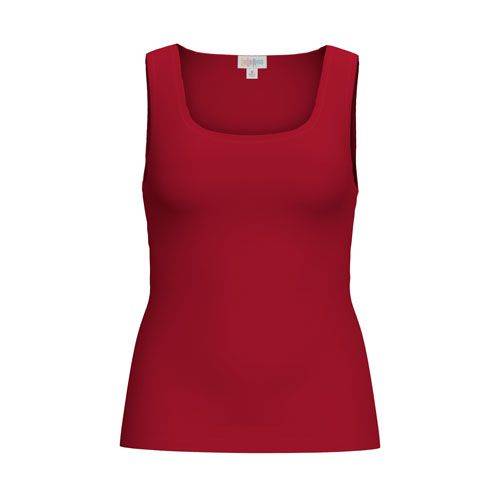 Front view of the LuLaRoe Robyn Fitted Tank in solid crimson red
