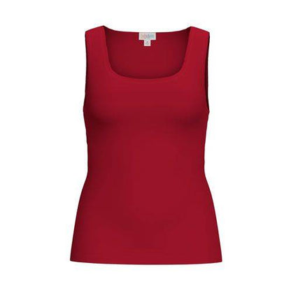 Front view of the LuLaRoe Robyn Fitted Tank in solid crimson red