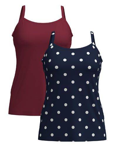 LuLaRoe Essential Cami 2-Pack - Navy & White Polka Dot + Solid Burgundy