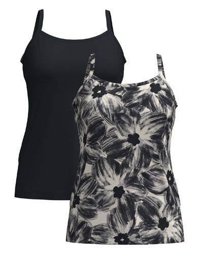 LuLaRoe Essential Cami 2-Pack - Solid Black + Black & Ivory Brushstroke Floral