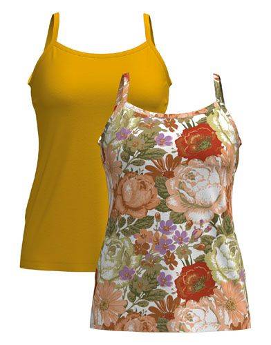 LuLaRoe Essential Cami 2-Pack - Solid Golden Mustard + Ivory, Rust & Lavender Vintage Floral