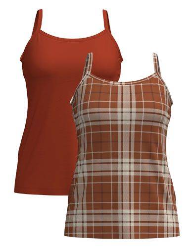 LuLaRoe Essential Cami 2-Pack - Rust & Ivory Plaid + Solid Burnt Orange