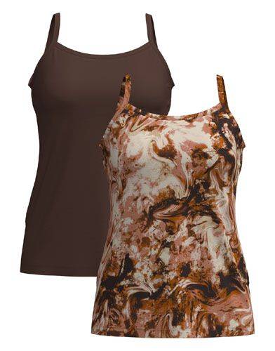 LuLaRoe Essential Cami 2-Pack - Brown & Cream Marbled Abstract + Solid Cocoa Brown
