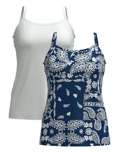 LuLaRoe Essential Cami 2-Pack - Navy & White Bandana Paisley Patchwork + Solid White
