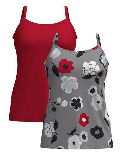 LuLaRoe Essential Cami 2-Pack - Gray, Black, White & Red Mod Floral + Solid Crimson Red