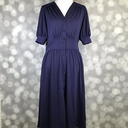 LuLaRoe Skyler Midi Button Front Dress - Solid Midnight Navy