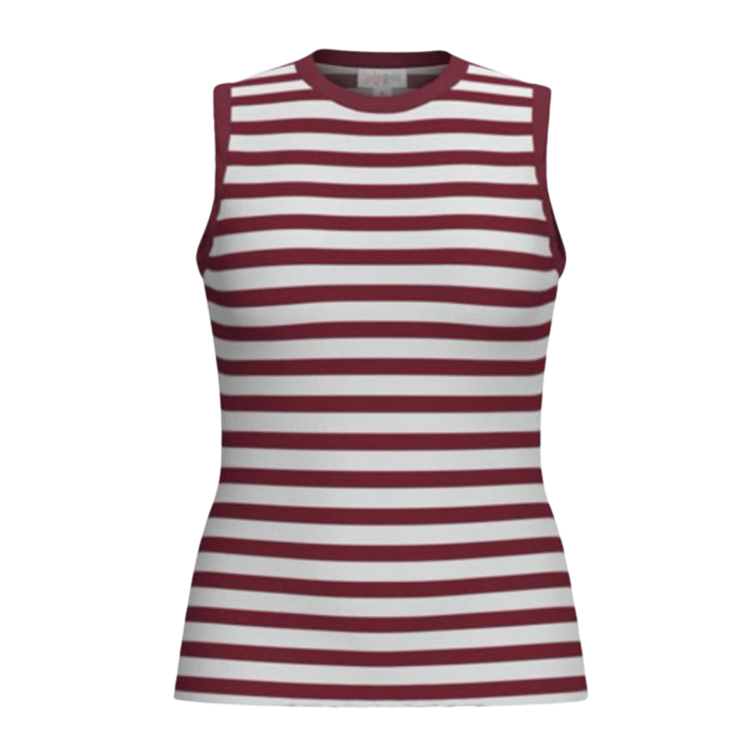 LuLaRoe Davy Rib Tank – Burgundy & Ivory Horizontal Stripe