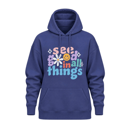 LuLaRoe Graphic Hoodie - Dusty Navy See Good in All Things Graphic