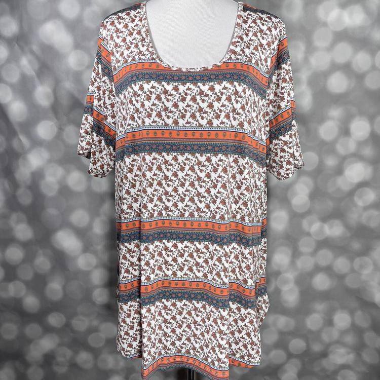 Morgan Roe LuLaRoe Morgan - Rust and Blue Floral Stripe on Cream