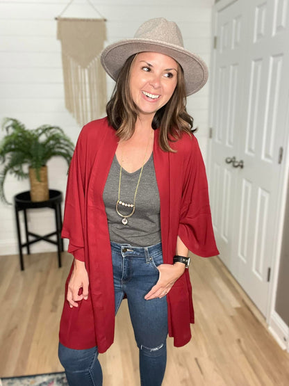 LuLaRoe Aurora bell sleeve kimono in solid crimson red