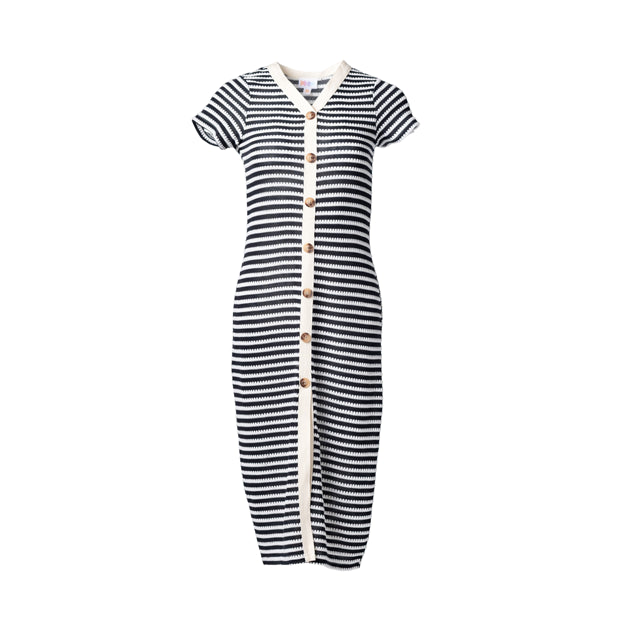 LuLaRoe Leni Dress – Black & Ivory Scalloped Stripe