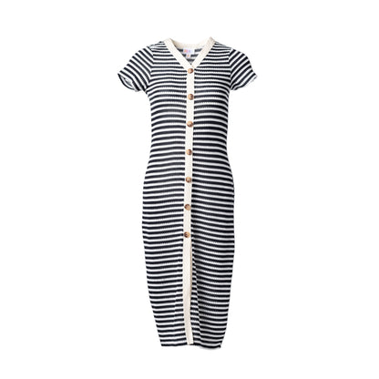 LuLaRoe Leni Dress – Black & Ivory Scalloped Stripe