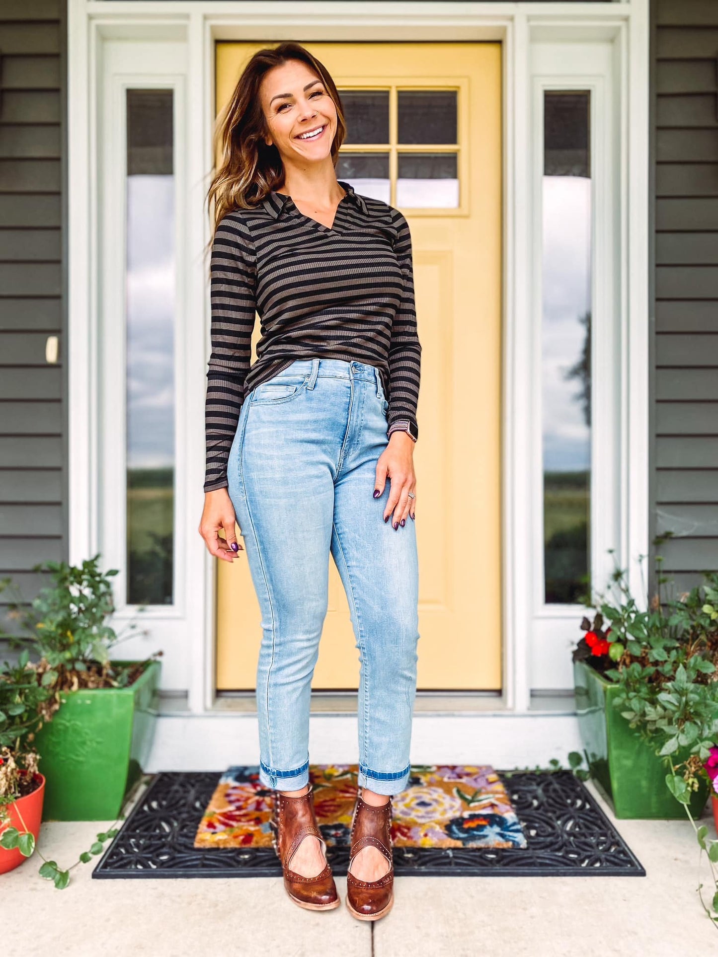 Courtney - Black & Olive Horizontal Stripe