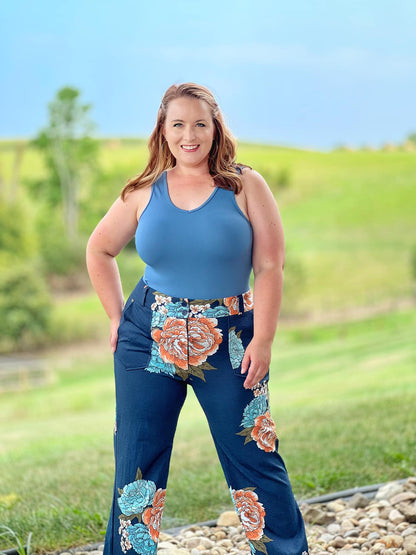 LuLaRoe Seamless Tank - Solid Coronet Blue Seamless Rib 