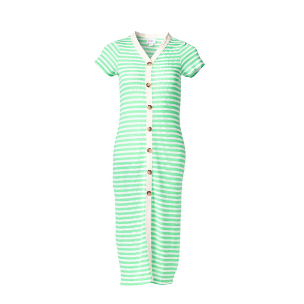 LuLaRoe Leni Dress – Kelly Green & Ivory Scalloped Stripe