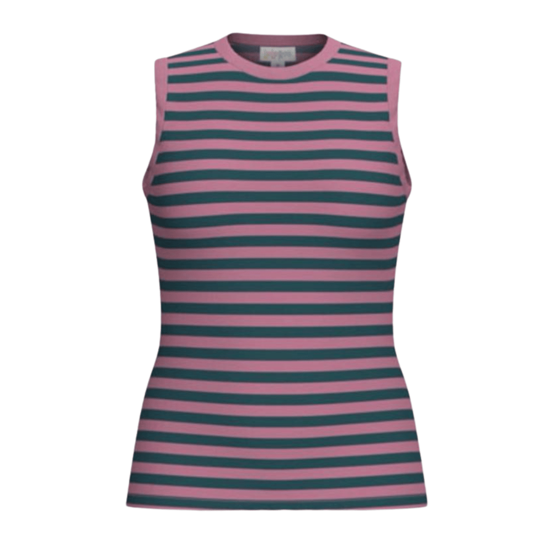 LuLaRoe Davy Rib Tank – Dusty Rose & Deep Teal Horizontal Stripe