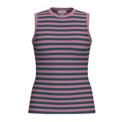 LuLaRoe Davy Rib Tank – Dusty Rose & Deep Teal Horizontal Stripe