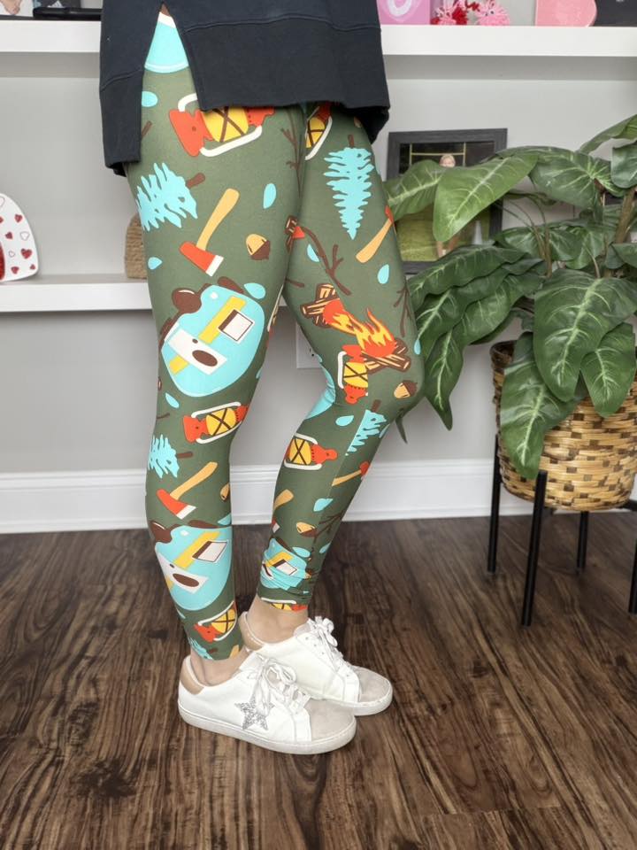 LuLaRoe LuLaRoe Single Print Leggings - Forest Campfire Icons 
