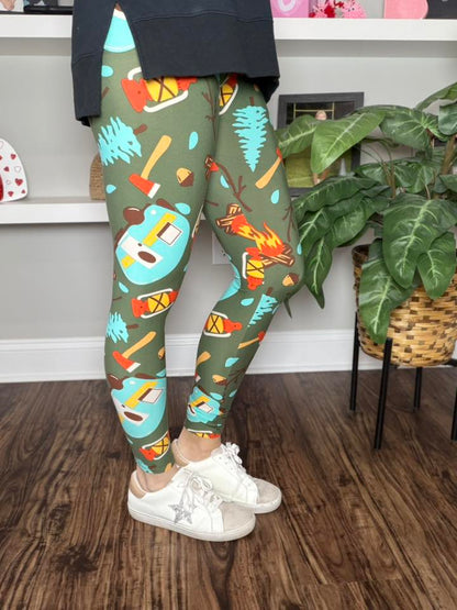 LuLaRoe LuLaRoe Single Print Leggings - Forest Campfire Icons 