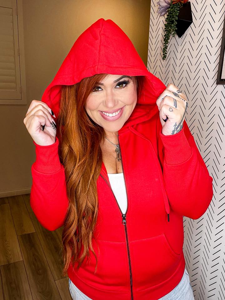 LuLaRoe LuLaRoe Essential Zip Hoodie - Solid True Crimson 