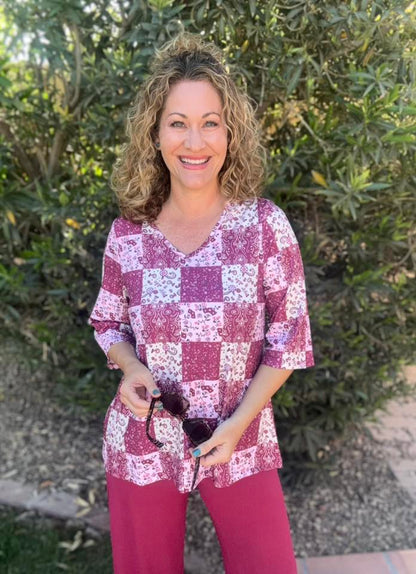 LuLaRoe LuLaRoe Eden Top - Vintage Rose Patchwork 