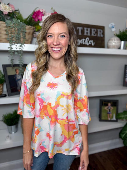LuLaRoe LuLaRoe Eden Top - Sunset Splash Abstract Floral 