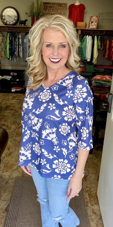 LuLaRoe LuLaRoe Eden Top - Indigo Bloom Silhouette Floral 