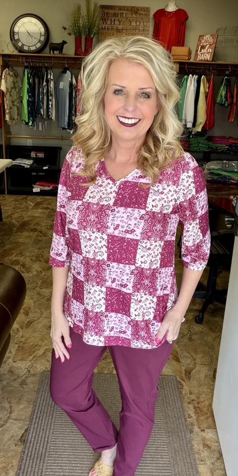 LuLaRoe LuLaRoe Eden Top - Vintage Rose Patchwork 