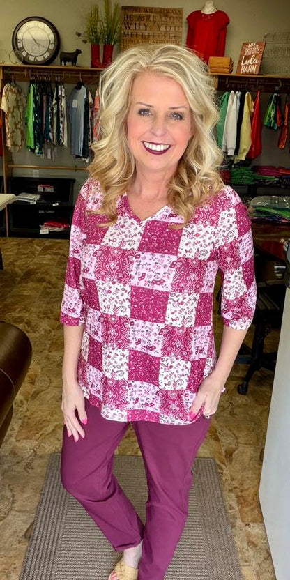 LuLaRoe LuLaRoe Eden Top - Vintage Rose Patchwork 