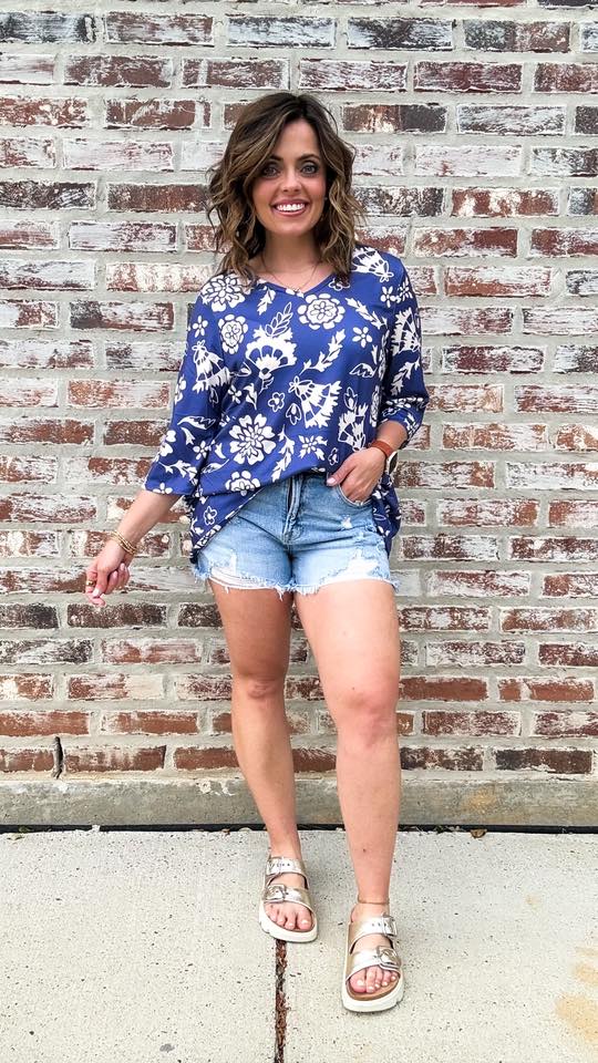 LuLaRoe LuLaRoe Eden Top - Indigo Bloom Silhouette Floral 