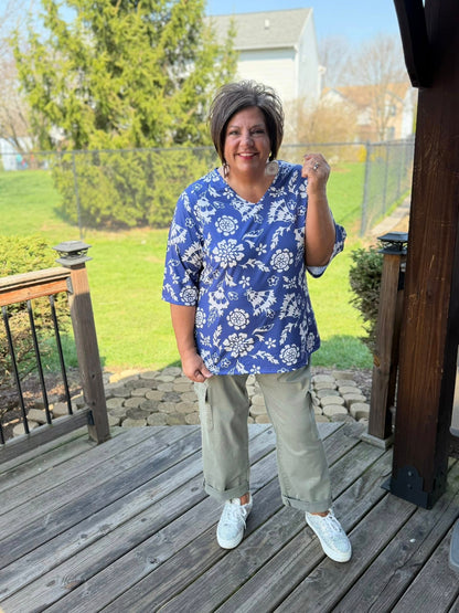 LuLaRoe LuLaRoe Eden Top - Indigo Bloom Silhouette Floral 