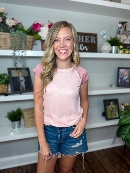 LuLaRoe Ashley Raglan T - Dusty Rose Blush