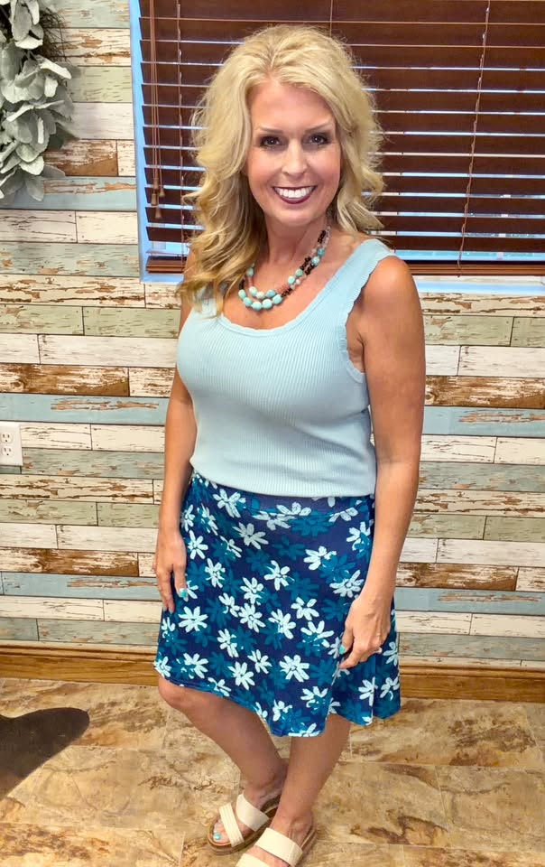 LuLaRoe Eileen Skort - Navy & Teal Daisy Floral