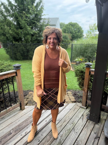 LuLaRoe Eileen Skort - Navy, Mustard & Blush Plaid