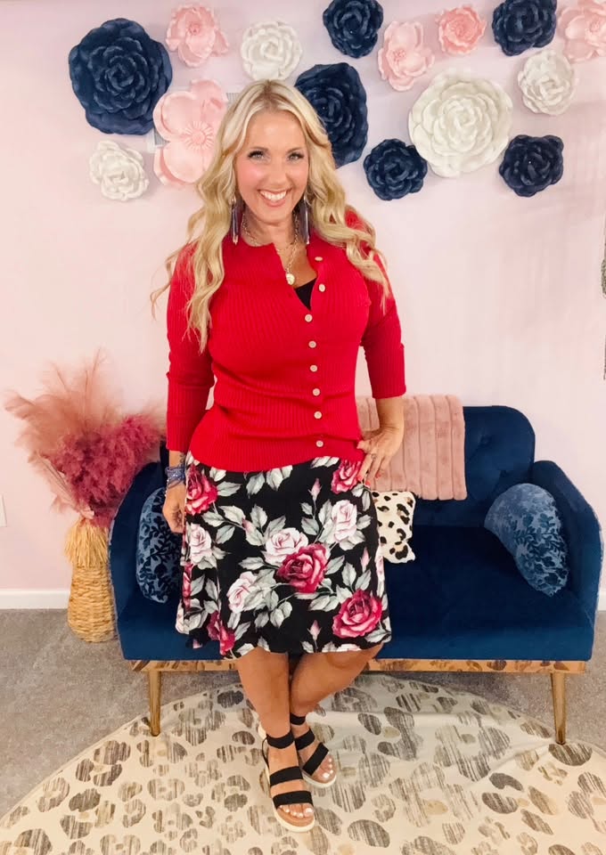 LuLaRoe Eileen Skort - Black, Burgundy & Blush Rose Floral