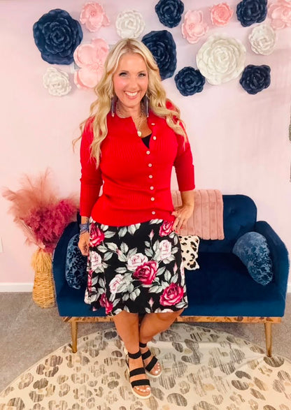 LuLaRoe Eileen Skort - Black, Burgundy & Blush Rose Floral