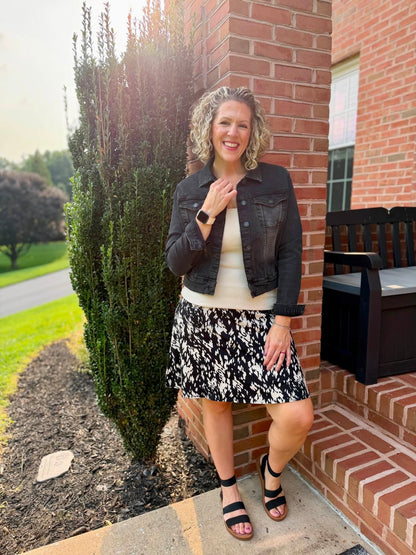 LuLaRoe Eileen Skort - Black & Ivory Abstract Print
